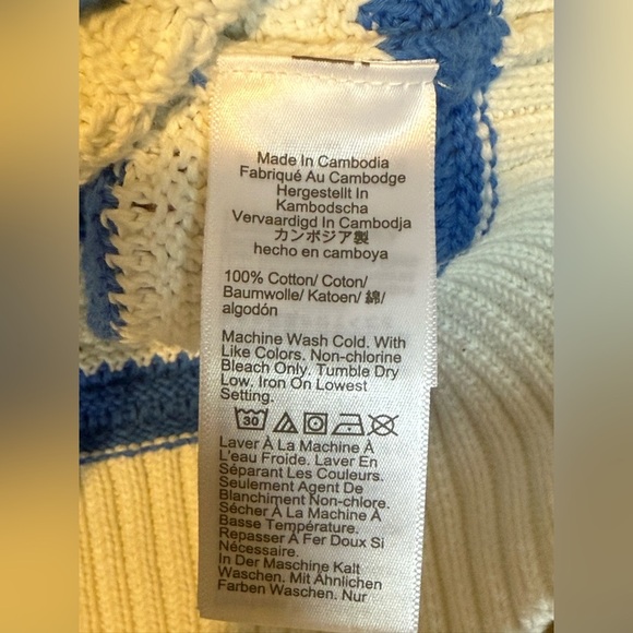 J. Crew Blue White Textured Striped Nautical Cotton Knit Pullover Sweater - Picture 8 of 10